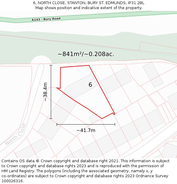 6, NORTH CLOSE, STANTON, BURY ST. EDMUNDS, IP31 2BL: Plot and title map