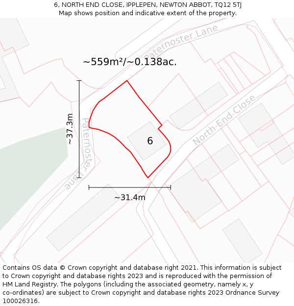 6, NORTH END CLOSE, IPPLEPEN, NEWTON ABBOT, TQ12 5TJ: Plot and title map