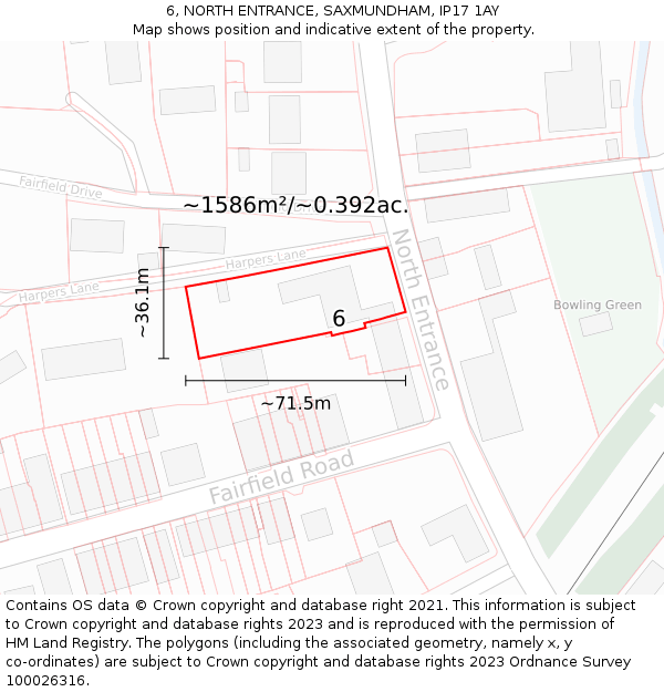 6, NORTH ENTRANCE, SAXMUNDHAM, IP17 1AY: Plot and title map