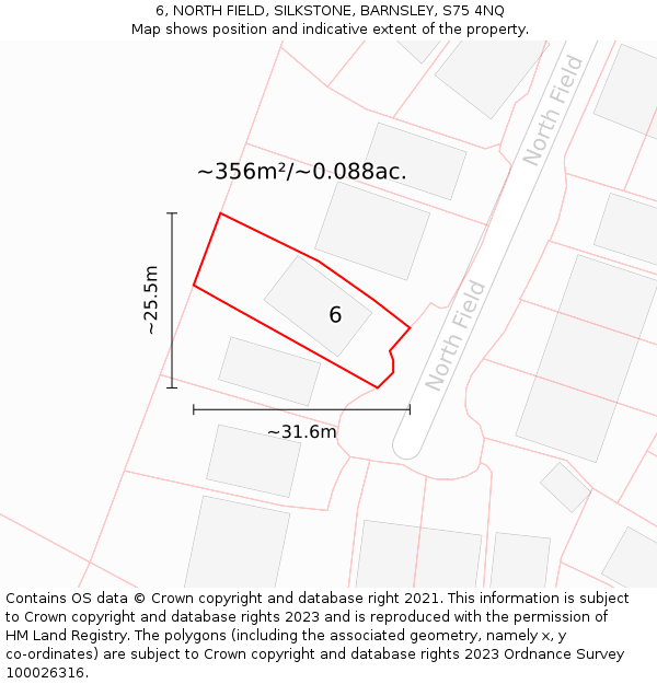 6, NORTH FIELD, SILKSTONE, BARNSLEY, S75 4NQ: Plot and title map