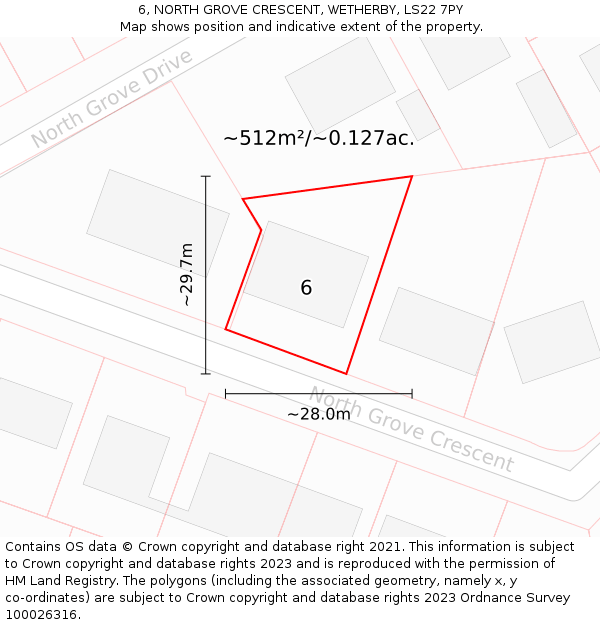 6, NORTH GROVE CRESCENT, WETHERBY, LS22 7PY: Plot and title map