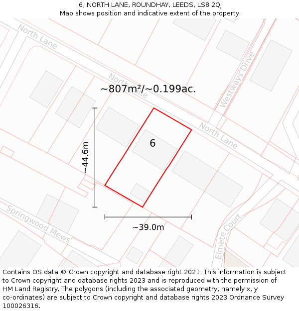 6, NORTH LANE, ROUNDHAY, LEEDS, LS8 2QJ: Plot and title map