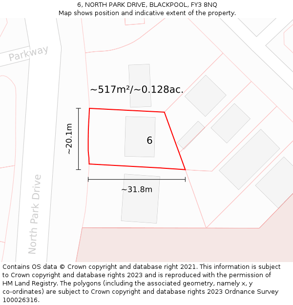 6, NORTH PARK DRIVE, BLACKPOOL, FY3 8NQ: Plot and title map