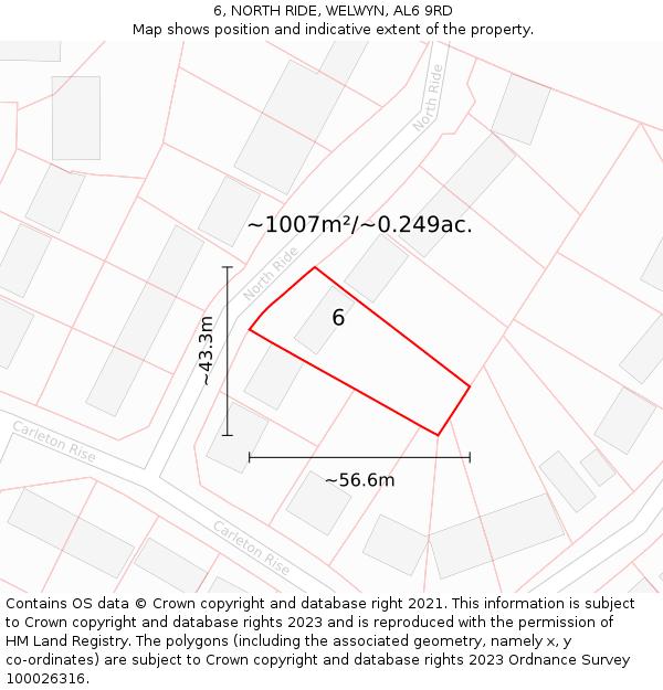 6, NORTH RIDE, WELWYN, AL6 9RD: Plot and title map