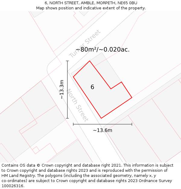 6, NORTH STREET, AMBLE, MORPETH, NE65 0BU: Plot and title map