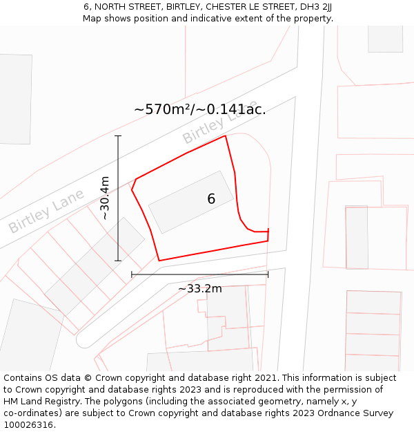 6, NORTH STREET, BIRTLEY, CHESTER LE STREET, DH3 2JJ: Plot and title map