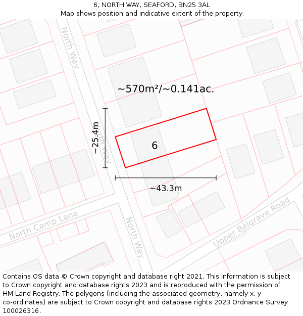 6, NORTH WAY, SEAFORD, BN25 3AL: Plot and title map