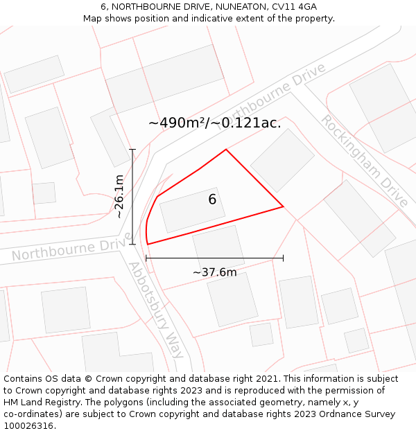 6, NORTHBOURNE DRIVE, NUNEATON, CV11 4GA: Plot and title map
