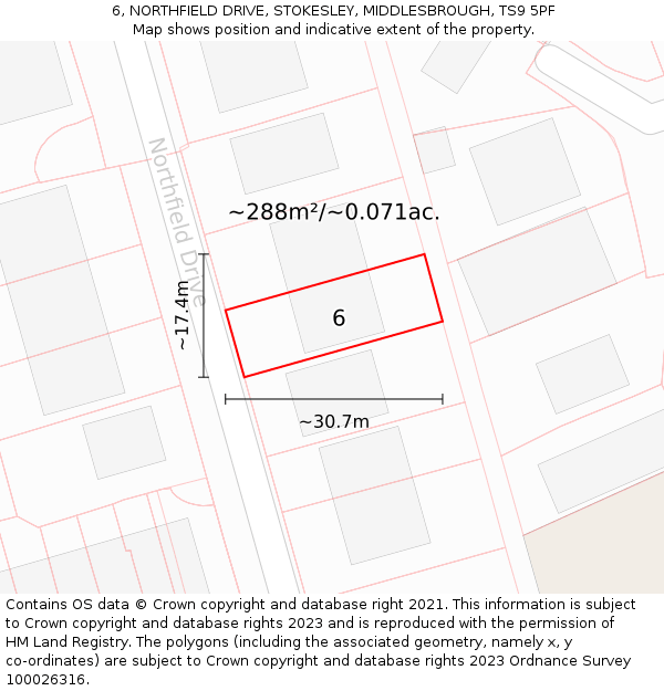 6, NORTHFIELD DRIVE, STOKESLEY, MIDDLESBROUGH, TS9 5PF: Plot and title map