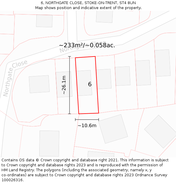 6, NORTHGATE CLOSE, STOKE-ON-TRENT, ST4 8UN: Plot and title map