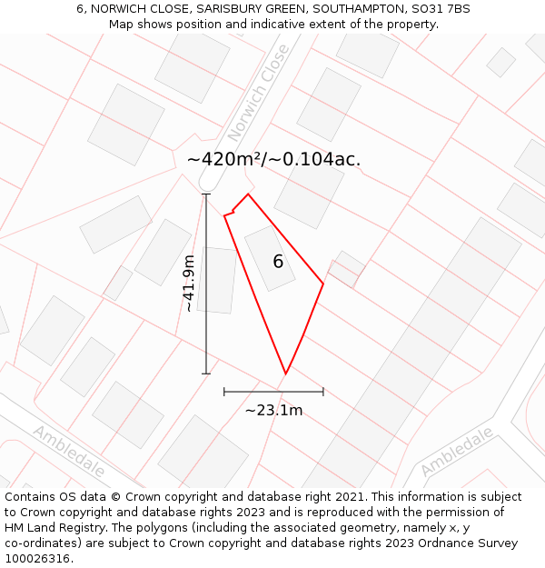 6, NORWICH CLOSE, SARISBURY GREEN, SOUTHAMPTON, SO31 7BS: Plot and title map