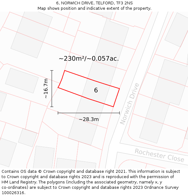 6, NORWICH DRIVE, TELFORD, TF3 2NS: Plot and title map