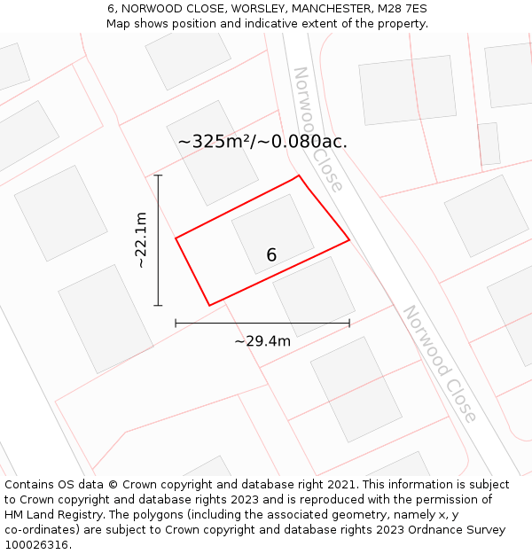 6, NORWOOD CLOSE, WORSLEY, MANCHESTER, M28 7ES: Plot and title map