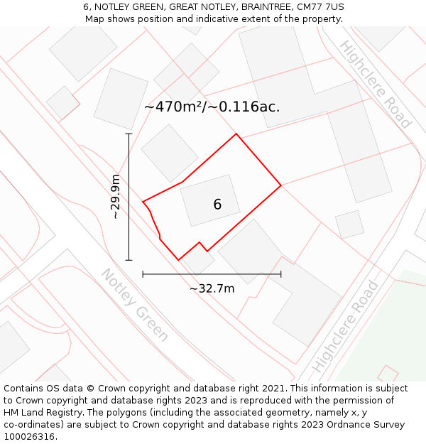 6, NOTLEY GREEN, GREAT NOTLEY, BRAINTREE, CM77 7US: Plot and title map