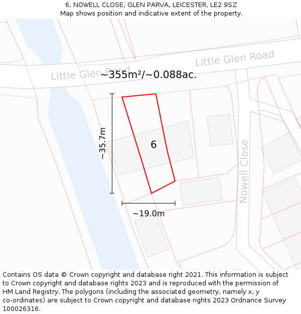 6, NOWELL CLOSE, GLEN PARVA, LEICESTER, LE2 9SZ: Plot and title map