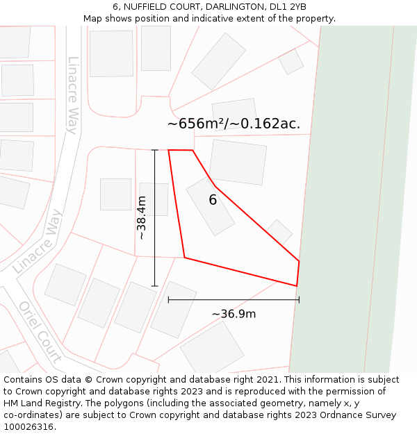 6, NUFFIELD COURT, DARLINGTON, DL1 2YB: Plot and title map