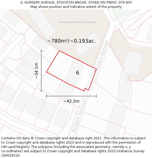 6, NURSERY AVENUE, STOCKTON BROOK, STOKE-ON-TRENT, ST9 9NY: Plot and title map