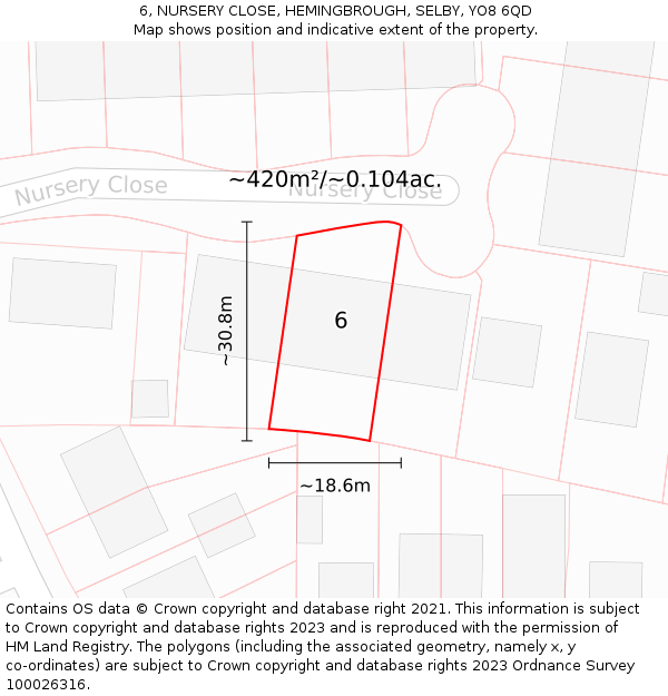 6, NURSERY CLOSE, HEMINGBROUGH, SELBY, YO8 6QD: Plot and title map