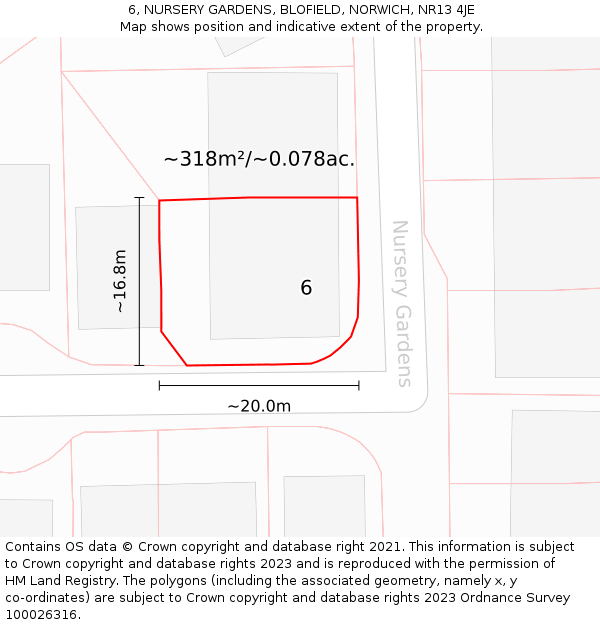 6, NURSERY GARDENS, BLOFIELD, NORWICH, NR13 4JE: Plot and title map