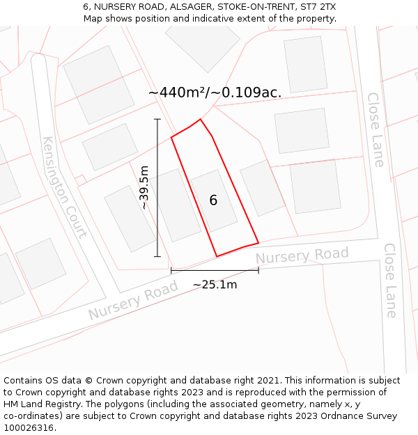 6, NURSERY ROAD, ALSAGER, STOKE-ON-TRENT, ST7 2TX: Plot and title map