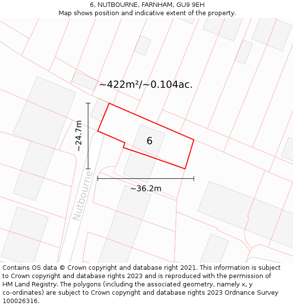 6, NUTBOURNE, FARNHAM, GU9 9EH: Plot and title map