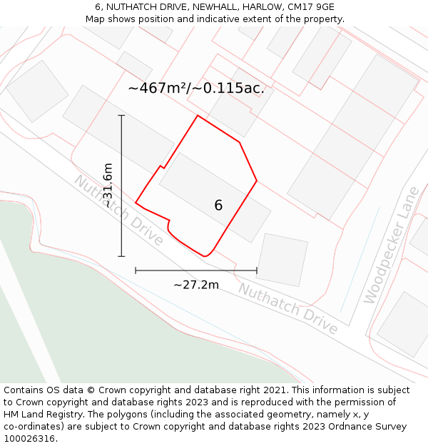 6, NUTHATCH DRIVE, NEWHALL, HARLOW, CM17 9GE: Plot and title map