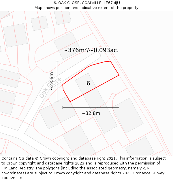 6, OAK CLOSE, COALVILLE, LE67 4JU: Plot and title map