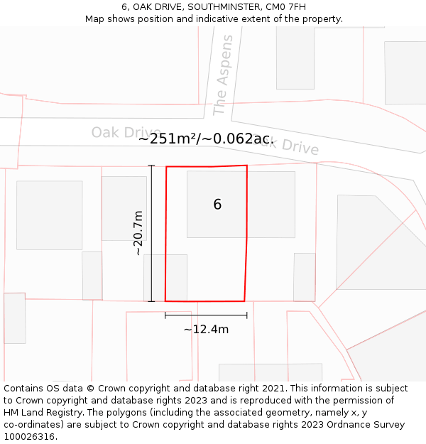 6, OAK DRIVE, SOUTHMINSTER, CM0 7FH: Plot and title map