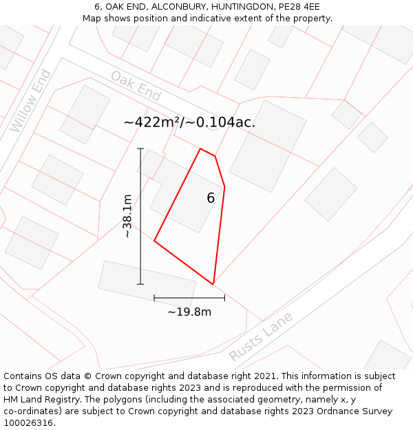 6, OAK END, ALCONBURY, HUNTINGDON, PE28 4EE: Plot and title map