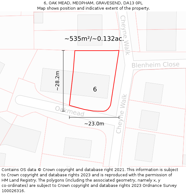 6, OAK MEAD, MEOPHAM, GRAVESEND, DA13 0PL: Plot and title map