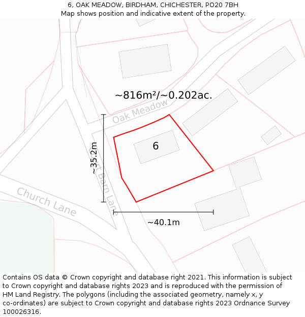 6, OAK MEADOW, BIRDHAM, CHICHESTER, PO20 7BH: Plot and title map