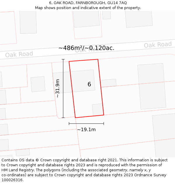 6, OAK ROAD, FARNBOROUGH, GU14 7AQ: Plot and title map