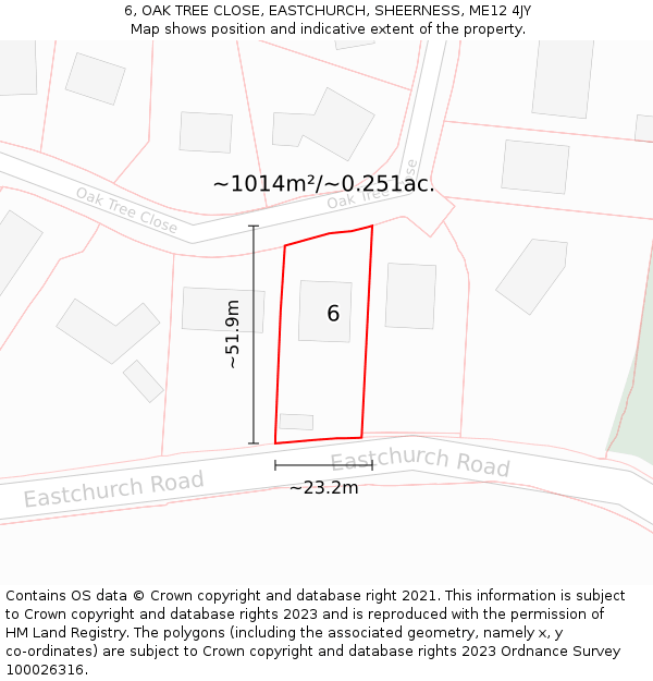 6, OAK TREE CLOSE, EASTCHURCH, SHEERNESS, ME12 4JY: Plot and title map