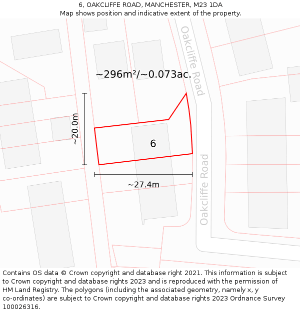 6, OAKCLIFFE ROAD, MANCHESTER, M23 1DA: Plot and title map