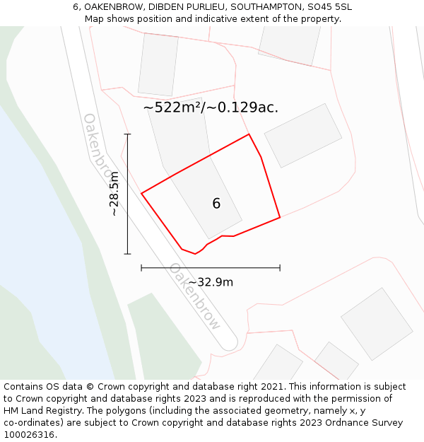 6, OAKENBROW, DIBDEN PURLIEU, SOUTHAMPTON, SO45 5SL: Plot and title map