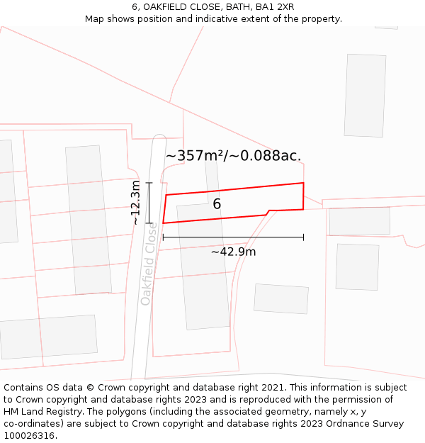 6, OAKFIELD CLOSE, BATH, BA1 2XR: Plot and title map