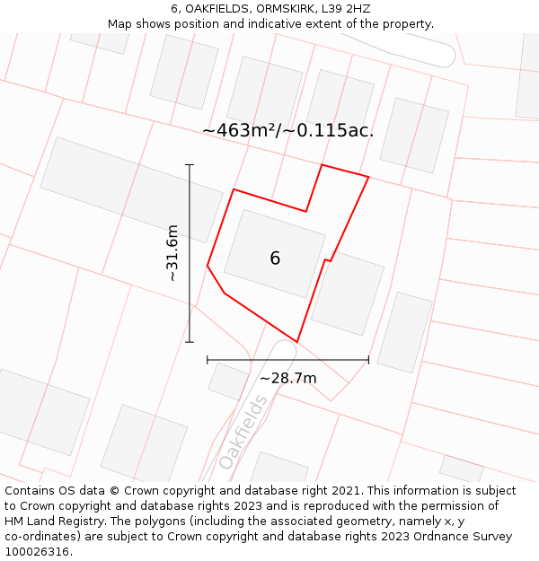 6, OAKFIELDS, ORMSKIRK, L39 2HZ: Plot and title map