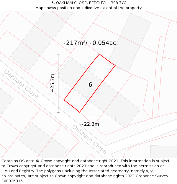6, OAKHAM CLOSE, REDDITCH, B98 7YG: Plot and title map