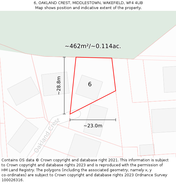 6, OAKLAND CREST, MIDDLESTOWN, WAKEFIELD, WF4 4UB: Plot and title map