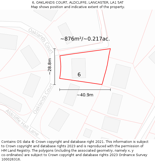 6, OAKLANDS COURT, ALDCLIFFE, LANCASTER, LA1 5AT: Plot and title map