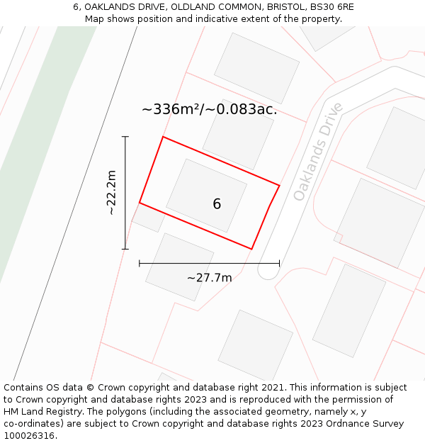 6, OAKLANDS DRIVE, OLDLAND COMMON, BRISTOL, BS30 6RE: Plot and title map