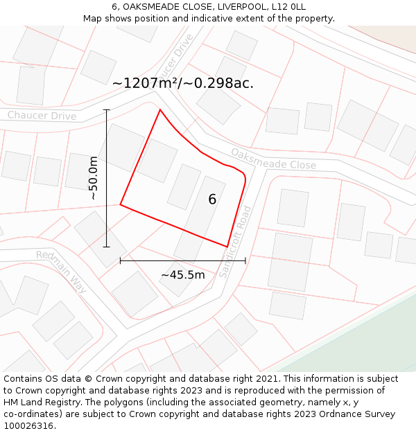 6, OAKSMEADE CLOSE, LIVERPOOL, L12 0LL: Plot and title map