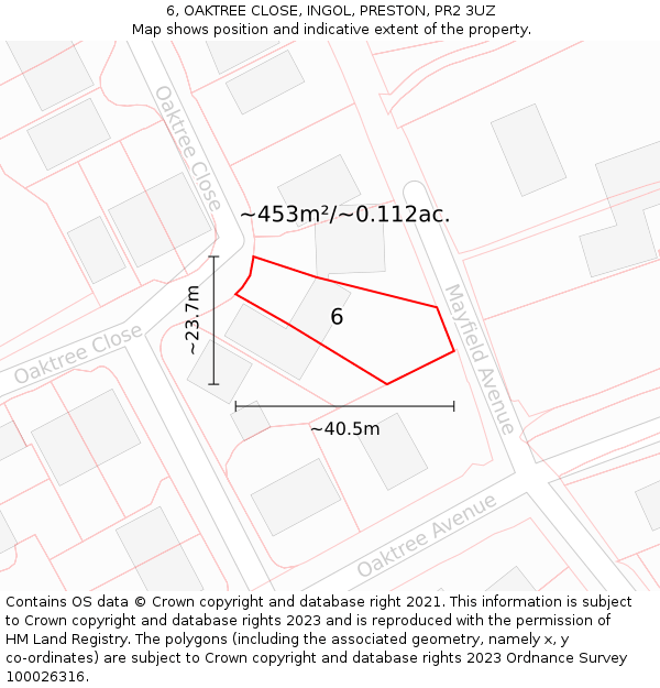 6, OAKTREE CLOSE, INGOL, PRESTON, PR2 3UZ: Plot and title map