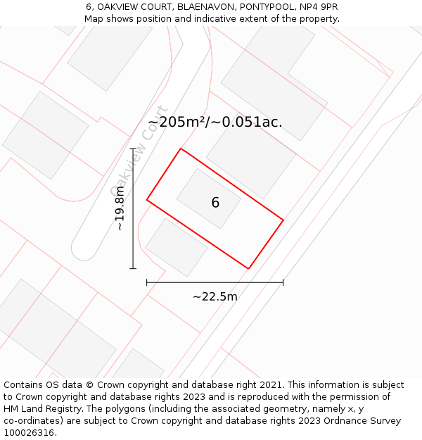 6, OAKVIEW COURT, BLAENAVON, PONTYPOOL, NP4 9PR: Plot and title map