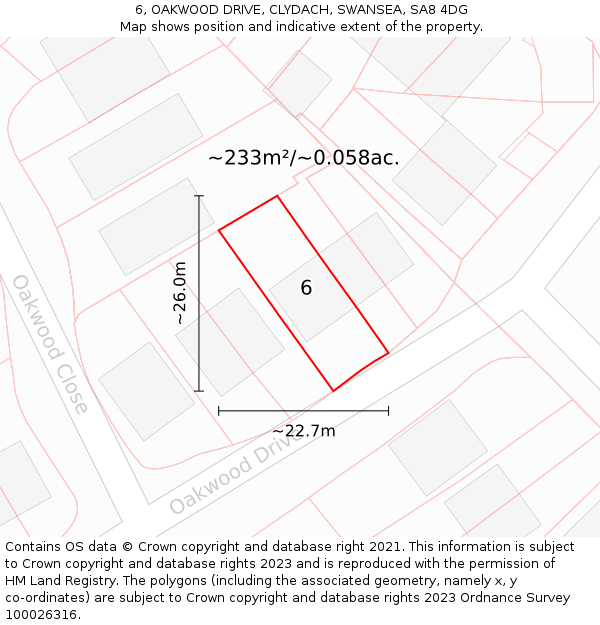 6, OAKWOOD DRIVE, CLYDACH, SWANSEA, SA8 4DG: Plot and title map