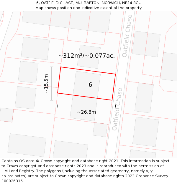 6, OATFIELD CHASE, MULBARTON, NORWICH, NR14 8GU: Plot and title map