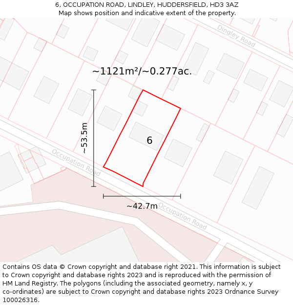 6, OCCUPATION ROAD, LINDLEY, HUDDERSFIELD, HD3 3AZ: Plot and title map