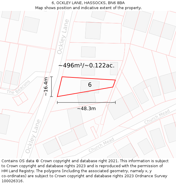 6, OCKLEY LANE, HASSOCKS, BN6 8BA: Plot and title map