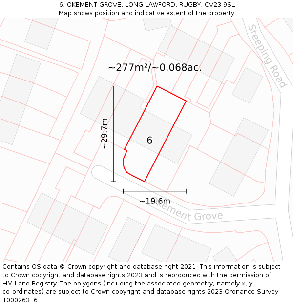 6, OKEMENT GROVE, LONG LAWFORD, RUGBY, CV23 9SL: Plot and title map