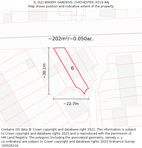 6, OLD BAKERY GARDENS, CHICHESTER, PO19 8AJ: Plot and title map
